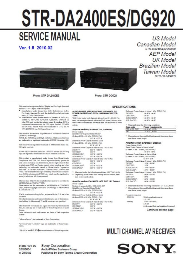 STR-DA2400ES, STR-DG920 Ver.1.5